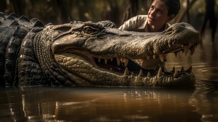 American alligator basking in a mangrove swamp - obrazy, fototapety, plakaty