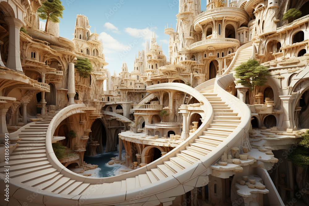 Poster In this abstract representation of the Acropolis of Athens, the architectural elements are deconstructed and reimagined with abstract forms. Generative AI technology.