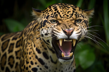 Fototapeta na wymiar Portrait of powerfull Jaguar in Amazon Forest. Amazing Wildlife. Generative Ai