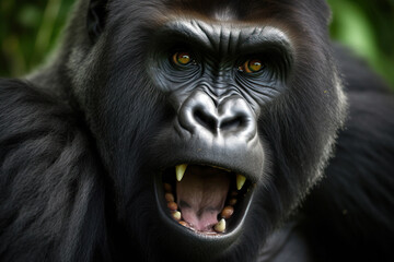 Obraz premium Stunning portrait of a powerfull silverback gorilla. Amazing African wildlife. Generative Ai