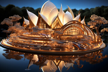  The image showcases the intricate and organic forms of the architectural masterpiece, rendered with realistic textures and materials.  Generative AI technology.