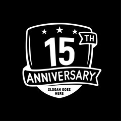 15 years anniversary celebration shield design template. 15th anniversary logo. Vector and illustration.
