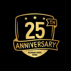 Fototapeta premium 25 years anniversary celebration shield design template. 25th anniversary logo. Vector and illustration.