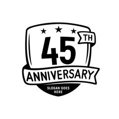 45 years anniversary celebration shield design template. 45th anniversary logo. Vector and illustration.