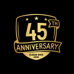 45 years anniversary celebration shield design template. 45th anniversary logo. Vector and illustration.