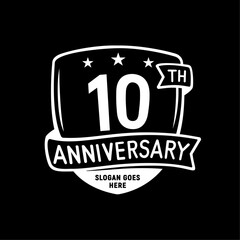 10 years anniversary celebration shield design template. 10th anniversary logo. Vector and illustration.