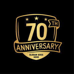 Fototapeta premium 70 years anniversary celebration shield design template. 70th anniversary logo. Vector and illustration.