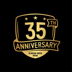 35 years anniversary celebration shield design template. 35th anniversary logo. Vector and illustration.