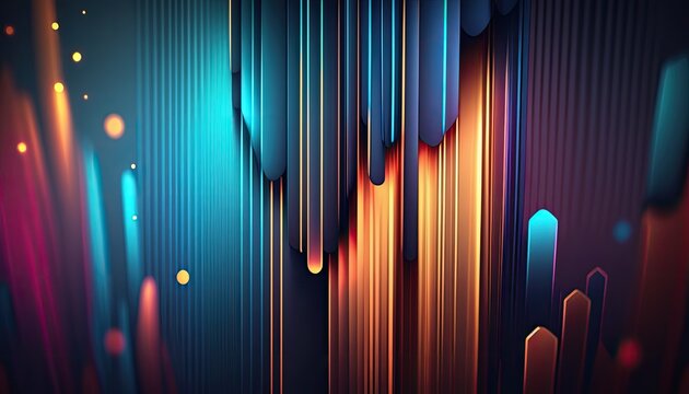 a colorful, abstract background with lights and stripes, in the style of vray tracing, indigo and bronze, dripping paint, luminous 3d objects, orange and cyan, wallpaper