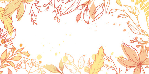 Autumn banner with fall leaves and watercolor texture. Fall season frame. Vector illustration