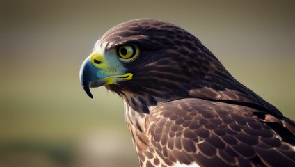 Fototapeta premium Closeup of a hawk gazing in the distance on the blurry background