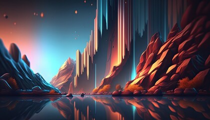 digital landscape wallpapers, sci-fi inspired futurism, dark cyan and amber, red and cyan, digital design, Background, futristic © Unique
