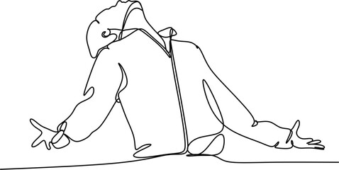 man spread his arms to the sides like bird or airplane face pointing up - one line drawing vector. concept dream, freedom, liberation, breathe deeply, triumph, victory, enlightenment