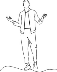 man spread his arms to the sides like bird or airplane face pointing up - one line drawing vector. concept dream, freedom, liberation, breathe deeply, triumph, victory, enlightenment