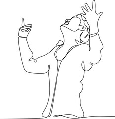 man spread his arms to the sides like bird or airplane face pointing up - one line drawing vector. concept dream, freedom, liberation, breathe deeply, triumph, victory, enlightenment