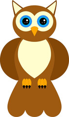 Simple brown owl with blue eyes, on isolated background.