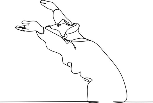 man spread his arms to the sides like bird or airplane face pointing up - one line drawing vector. concept dream, freedom, liberation, breathe deeply, triumph, victory, enlightenment