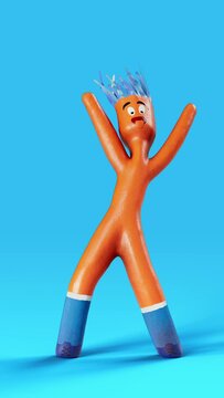 Air dancer, inflatable tube man is dancing and waving arms. Cartoon funny puppet with blowing wind for advertising and promotion, computer graphics, 3d digital object