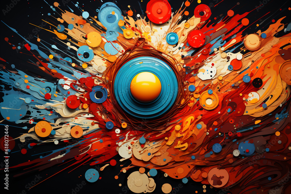 Aufkleber The image combines bold colors and sharp lines to convey the intense energy and impact of the explosion.  Generative AI technology.