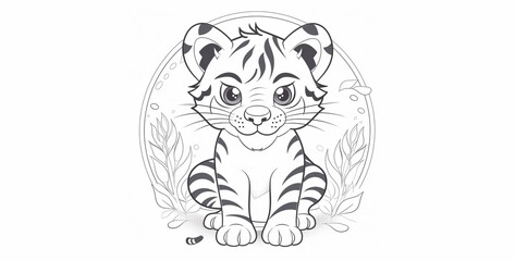 Cute tiger on painting illustration digital art generated AI
