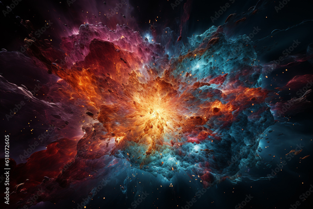 Aufkleber The image portrays the explosion as a dynamic and ever-evolving phenomenon, with swirling shapes and intense bursts of energy. Generative AI technology.