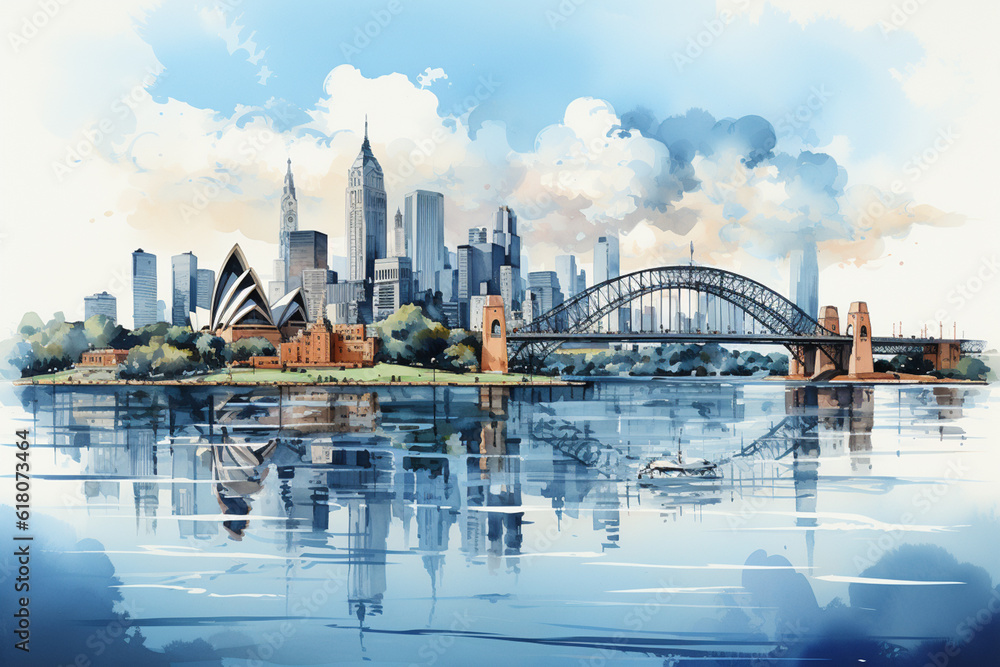 Aufkleber a minimalist representation of the sydney harbour bridge, using clean lines and a simplified color p