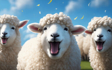 Fototapeta premium A laughing funny happy sheep, Generative AI Illustration.