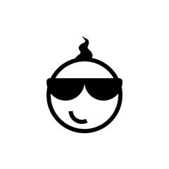 The cool cute little kid wears big glasses. Simple minimal vector round logo and icon. 