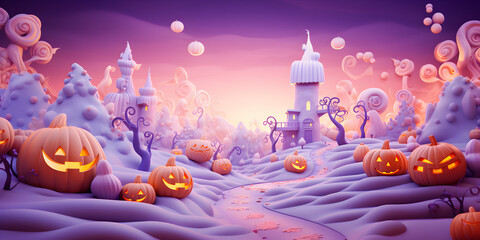 Obraz na płótnie Canvas panoramic halloween themed background with pastel vibrant colors