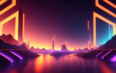 Glowing abstract mountain background, Generative AI Illustration.