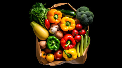 vegetables in a basket on a black background  created with Generative AI 