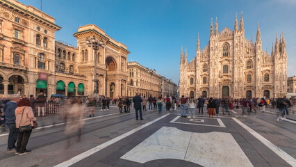 Panorama showing Vittorio Emanuele gallery and Milan Cathedral timelapse.