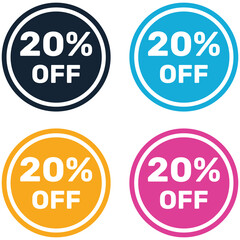 20% Off Promotion Text Stickers Vector Design Banner.