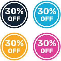 30% Off Promotion Text Stickers Vector Design Banner.