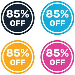 85% Off Promotion Text Stickers Vector Design Banner.