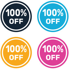 100% Off Promotion Text Stickers Vector Design Banner.