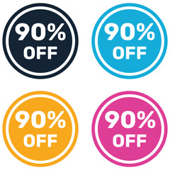 90% Off Promotion Text Stickers Vector Design Banner.