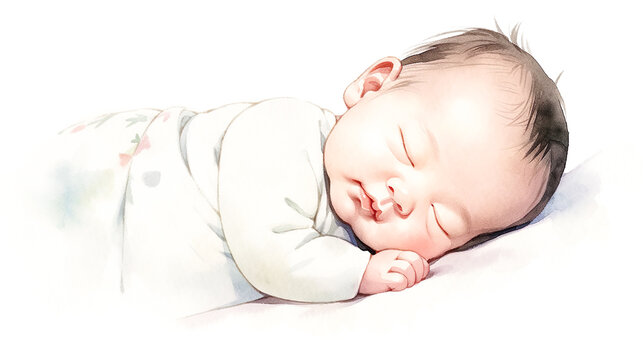 すやすや眠る赤ちゃんの水彩イラスト　Generative AI