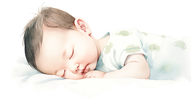 すやすや眠る赤ちゃんの水彩イラスト　Generative AI