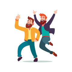 Fototapeta na wymiar two male bestfriends celebrating happy friendship day by dancing together using vector illustration art