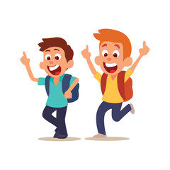 school boys dancing enjoying happily summer vacations using vector illustration art