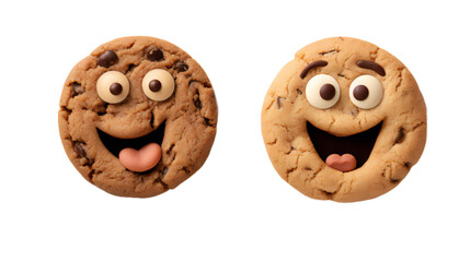 Funny cookie faces isolated on transparent background, Generative AI