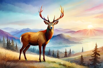 deer in the sunset generated by AI technology