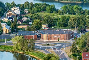Trakai new bus station, aerial view from hot air balloon