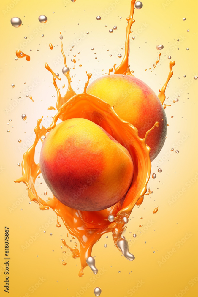 Poster An vibrant image of a Apricot splashed in bright paint, symbolizing freshness and health.  Generative AI technology.