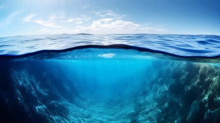 Fototapeta na wymiar split view of the sea and blue sky created with Generative AI 