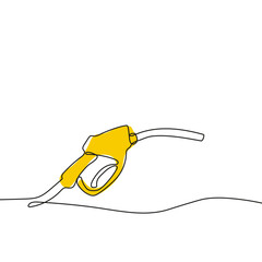 Gasoline pump nozzle sign hand drawn with single one continuous line. Fuel pump petrol station. Vector refuel service illustration.
