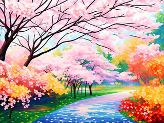 Obraz na płótnie Canvas Sakura garden. AI generated illustration