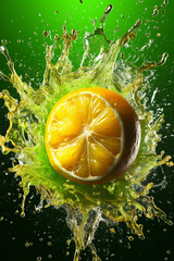 Fototapeta na wymiar An vibrant image of a Lime splashed in bright paint, symbolizing freshness and health. Generative AI technology.