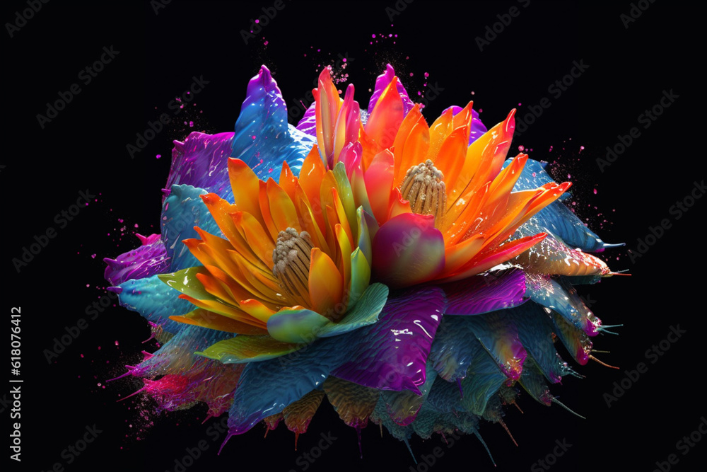 Poster an abstract surreal photograph of aperuvian torch cactus (echinopsis peruviana) splashed in bright p